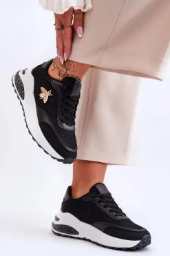 Damskie Boto Błyszczące Buty Sportowe Z Ozdobą Czarne Seneca