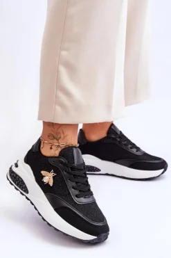 Damskie Boto Błyszczące Buty Sportowe Z Ozdobą Czarne Seneca