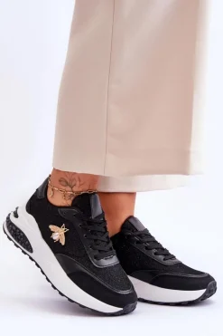 Damskie Boto Błyszczące Buty Sportowe Z Ozdobą Czarne Seneca