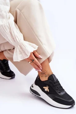 Damskie Boto Błyszczące Buty Sportowe Z Ozdobą Czarne Seneca