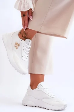 Hot Boto Błyszczące Buty Sportowe Z Ozdobą Białe Seneca Biały