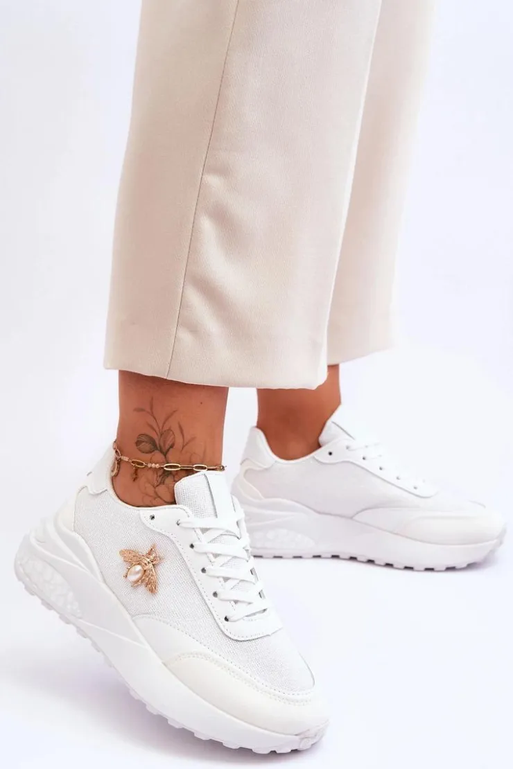 Hot Boto Błyszczące Buty Sportowe Z Ozdobą Białe Seneca Biały