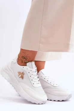 Hot Boto Błyszczące Buty Sportowe Z Ozdobą Białe Seneca Biały