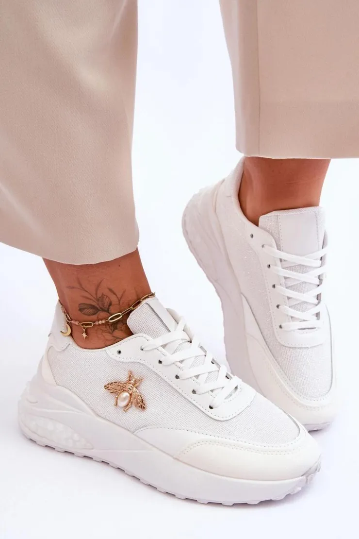 Hot Boto Błyszczące Buty Sportowe Z Ozdobą Białe Seneca Biały