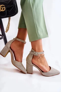 Best Boto Błyszczące Czółenka Na Słupku Złote Amira