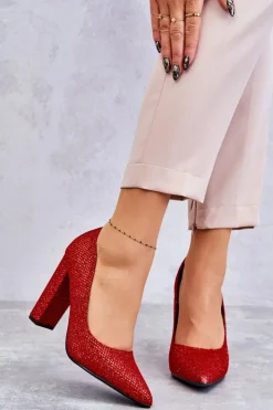 Boto Czółenka Na Słupku|Czółenka Klasyczne*Błyszczące Czółenka Na Słupku Czerwone Elmira Czerwony