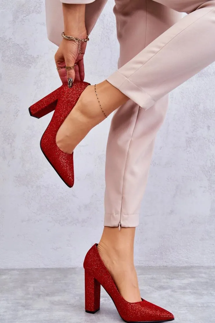 Boto Czółenka Na Słupku|Czółenka Klasyczne*Błyszczące Czółenka Na Słupku Czerwone Elmira Czerwony