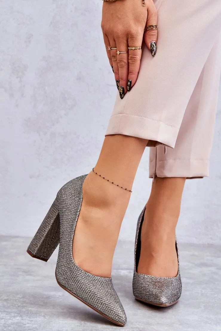 Sale Boto Błyszczące Czółenka Na Słupku Srebrno-Złote Elmira