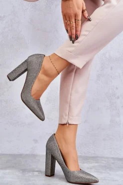 Sale Boto Błyszczące Czółenka Na Słupku Srebrno-Złote Elmira