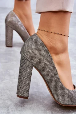 Sale Boto Błyszczące Czółenka Na Słupku Srebrno-Złote Elmira