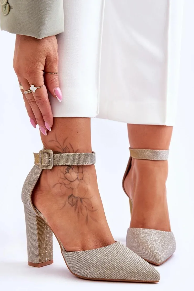 Clearance Boto Błyszczące Czółenka Na Wyższym Słupku Złote True Love