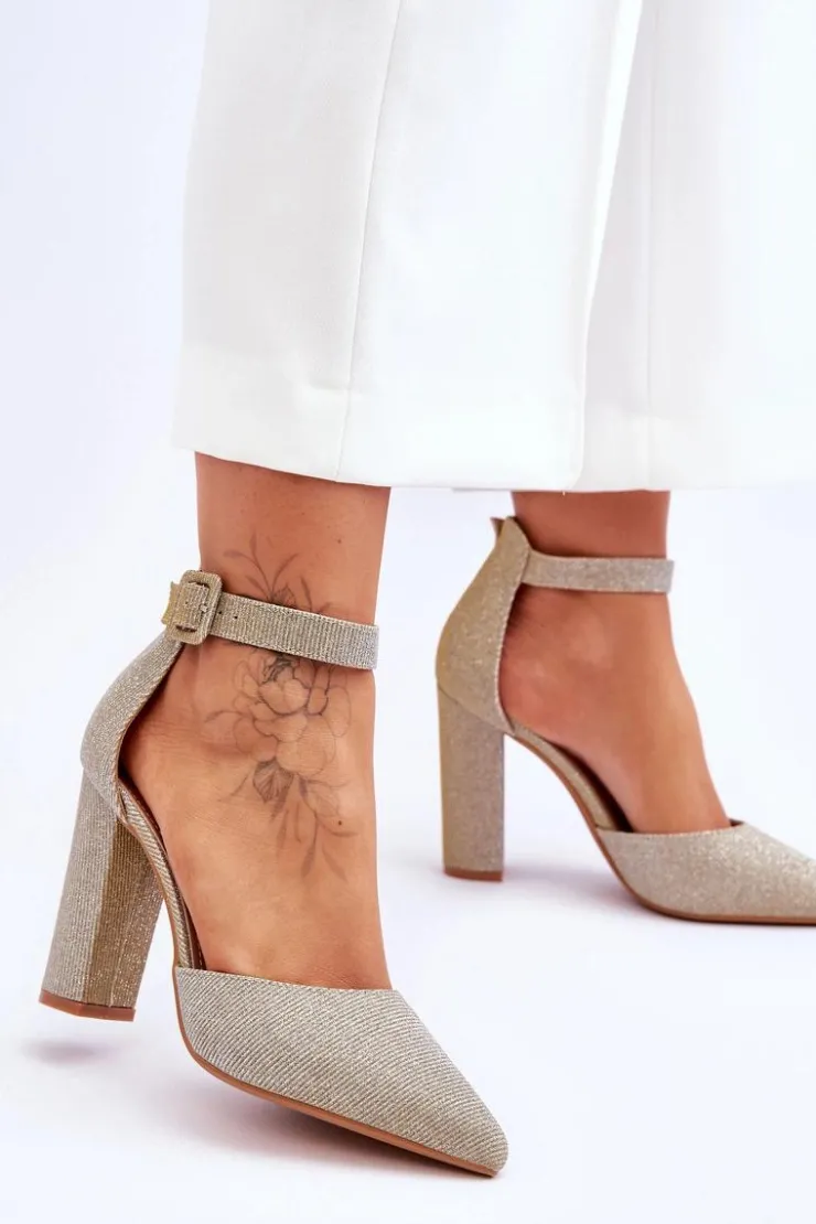 Clearance Boto Błyszczące Czółenka Na Wyższym Słupku Złote True Love