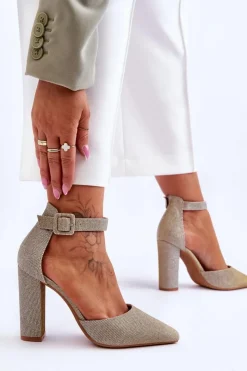 Clearance Boto Błyszczące Czółenka Na Wyższym Słupku Złote True Love