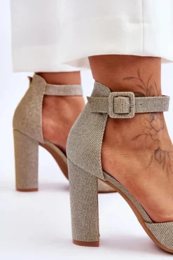 Clearance Boto Błyszczące Czółenka Na Wyższym Słupku Złote True Love