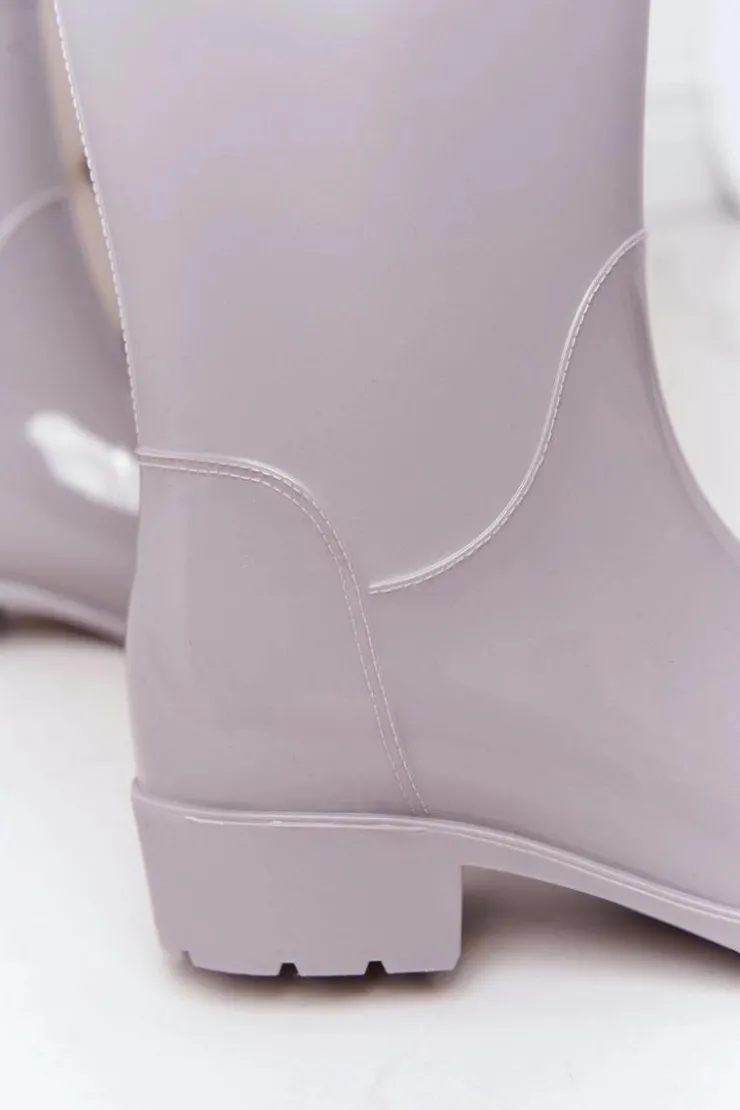 Damskie Boto Błyszczące Kalosze Sztyblety Szare Rainy Day