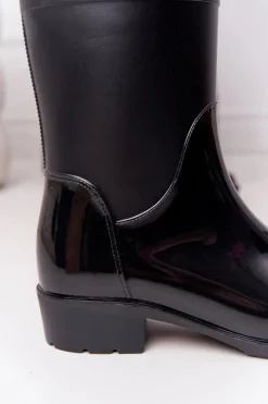Boto Kalosze Damskie*Błyszczące Kalosze Sztyblety Czarne Rainy Day