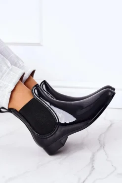 Damskie Boto Błyszczące Kalosze Sztyblety Czarne Umbrella