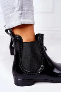 Damskie Boto Błyszczące Kalosze Sztyblety Czarne Umbrella