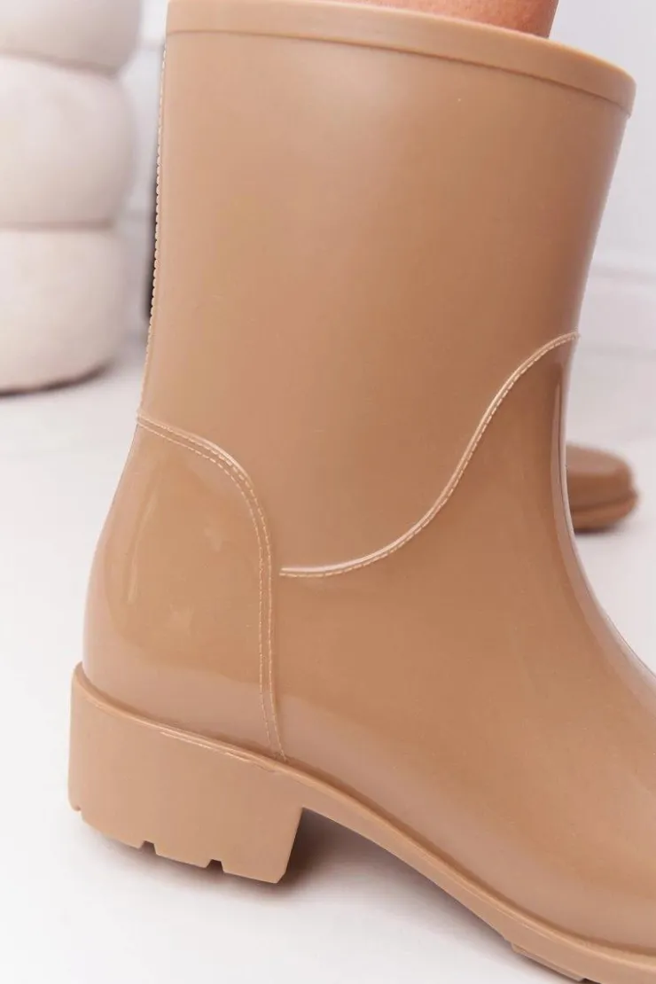 New Boto Błyszczące Kalosze Sztyblety Beżowe Rainy Day
