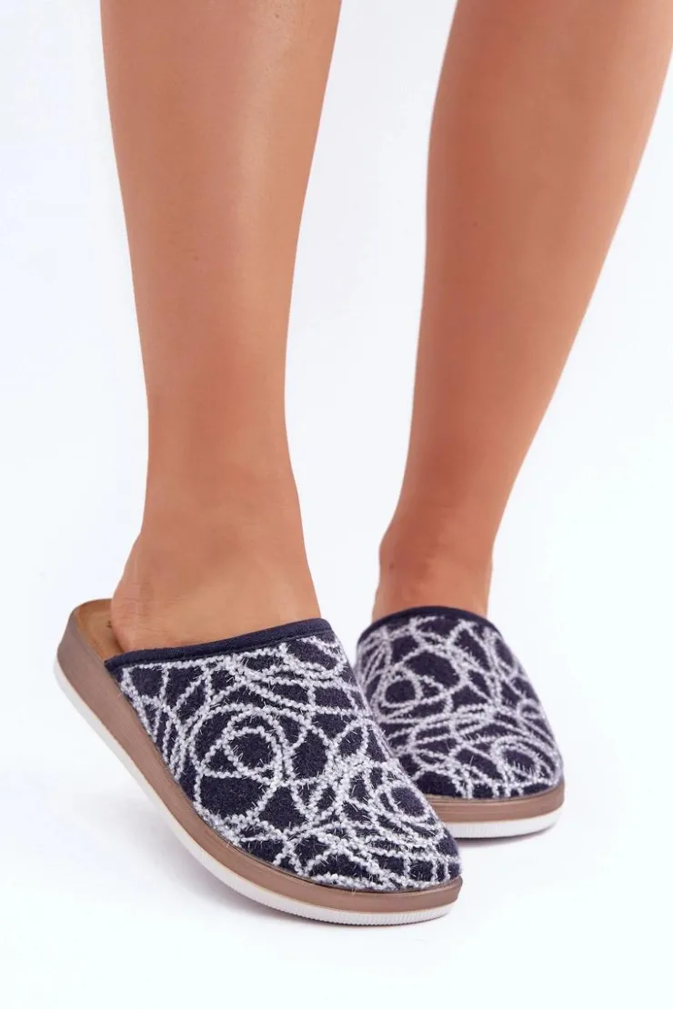 INBLU Kapcie Klasyczne|Klapki Damskie Klasyczne*Błyszczące Kapcie Damskie CT000028 Granatowe Niebieski