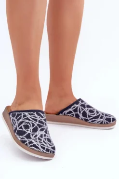 INBLU Kapcie Klasyczne|Klapki Damskie Klasyczne*Błyszczące Kapcie Damskie CT000028 Granatowe Niebieski