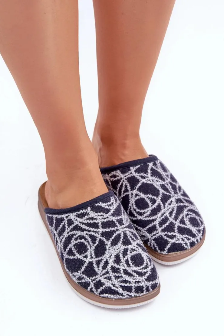 INBLU Kapcie Klasyczne|Klapki Damskie Klasyczne*Błyszczące Kapcie Damskie CT000028 Granatowe Niebieski