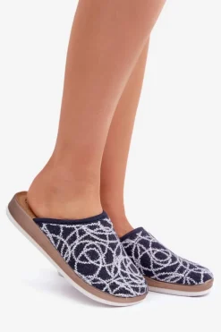 INBLU Kapcie Klasyczne|Klapki Damskie Klasyczne*Błyszczące Kapcie Damskie CT000028 Granatowe Niebieski