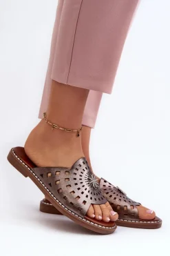 Boto Klapki Damskie Klasyczne*Błyszczące Klapki Damskie Na Płaskim Obcasie Z Ozdobą Miedziane Ebirena