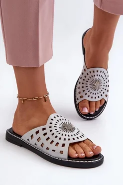 Boto Klapki Damskie Klasyczne*Błyszczące Klapki Damskie Na Płaskim Obcasie Z Ozdobą Srebrne Ebirena Srebrny