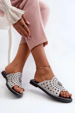 Boto Klapki Damskie Klasyczne*Błyszczące Klapki Damskie Na Płaskim Obcasie Z Ozdobą Srebrne Ebirena Srebrny