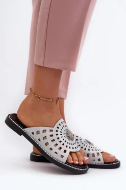 Boto Klapki Damskie Klasyczne*Błyszczące Klapki Damskie Na Płaskim Obcasie Z Ozdobą Srebrne Ebirena Srebrny