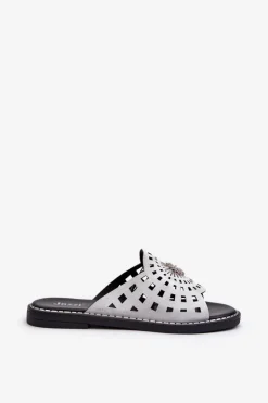 Boto Klapki Damskie Klasyczne*Błyszczące Klapki Damskie Na Płaskim Obcasie Z Ozdobą Srebrne Ebirena Srebrny