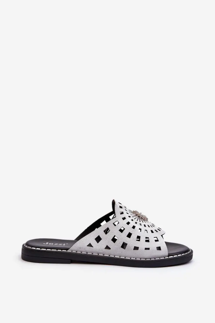 Boto Klapki Damskie Klasyczne*Błyszczące Klapki Damskie Na Płaskim Obcasie Z Ozdobą Srebrne Ebirena Srebrny