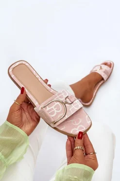 Best Boto Błyszczące Klapki Damskie Z Ozdobą Różowe Taleci Różowy