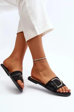 Damskie Boto Błyszczące Klapki Damskie Z Ozdobą Czarne Taleci