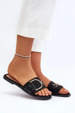 Damskie Boto Błyszczące Klapki Damskie Z Ozdobą Czarne Taleci