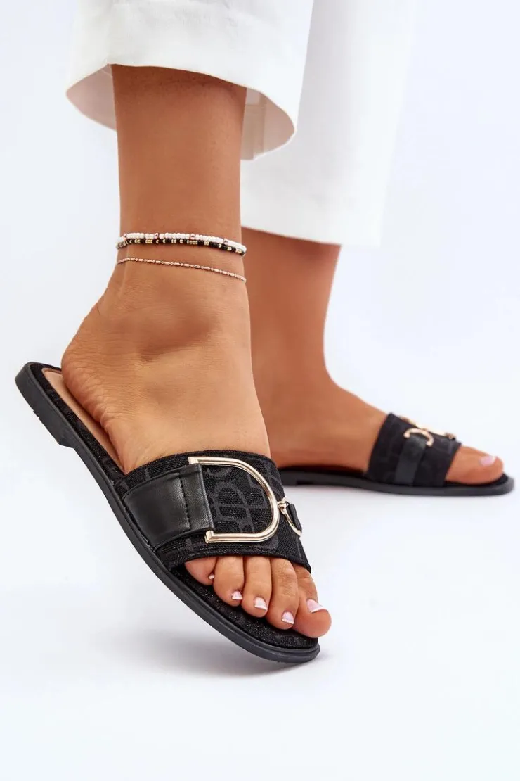 Damskie Boto Błyszczące Klapki Damskie Z Ozdobą Czarne Taleci