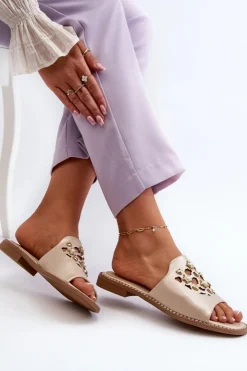 Online Damskie buty S.Barski Błyszczące Klapki Damskie Z Ozdobami S.Barski KV27-063 Złote