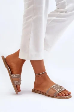 Boto Klapki Damskie Klasyczne*Błyszczące Klapki Damskie Z Ozdobą Brązowe Taleci