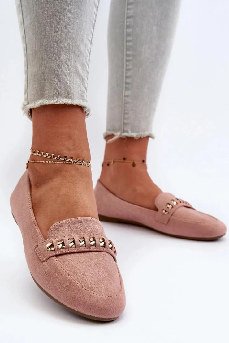 Damskie Boto Błyszczące Mokasyny Damskie Z Łańcuchem Różowe Aredilla