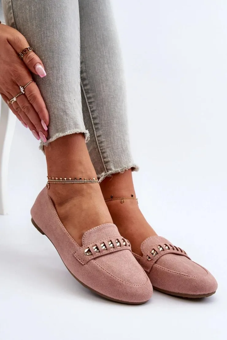 Damskie Boto Błyszczące Mokasyny Damskie Z Łańcuchem Różowe Aredilla