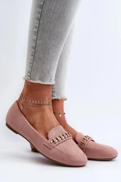 Damskie Boto Błyszczące Mokasyny Damskie Z Łańcuchem Różowe Aredilla