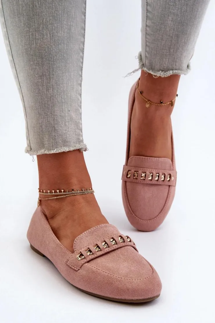 Damskie Boto Błyszczące Mokasyny Damskie Z Łańcuchem Różowe Aredilla