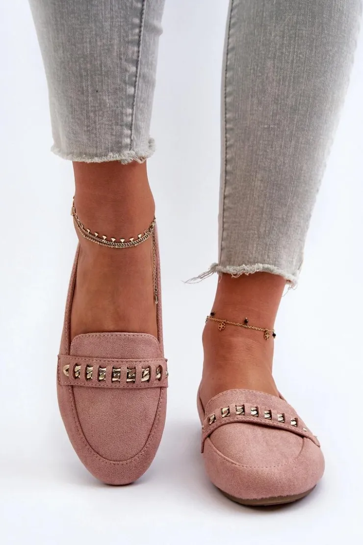 Damskie Boto Błyszczące Mokasyny Damskie Z Łańcuchem Różowe Aredilla