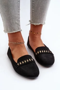 Hot Boto Błyszczące Mokasyny Damskie Z Łańcuchem Czarne Aredilla