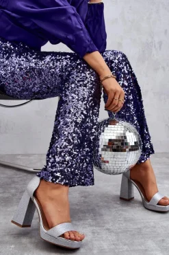 Damskie Boto Błyszczące Sandałki Na Masywnym Obcasie Srebrne Calmi