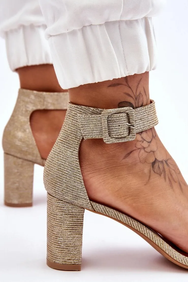 Damskie Boto Błyszczące Sandałki Na Obcasie Złote Maxim