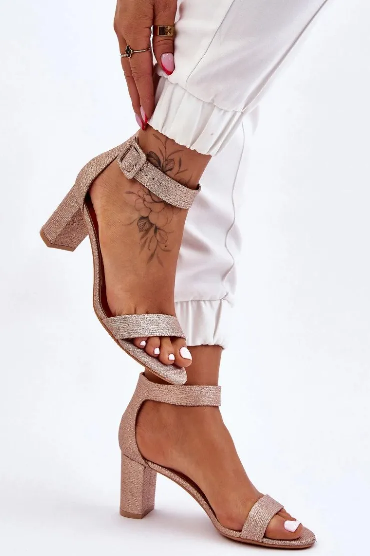 Sale Boto Błyszczące Sandałki Na Obcasie Różowe Złoto Maxim