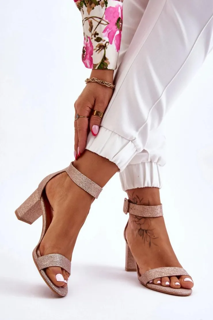 Sale Boto Błyszczące Sandałki Na Obcasie Różowe Złoto Maxim