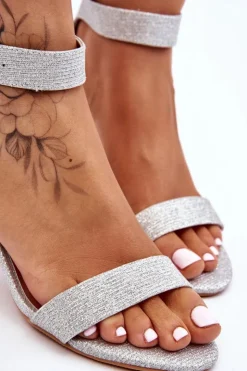 Boto Sandały Na Obcasie*Błyszczące Sandałki Na Obcasie Srebrne Maxim